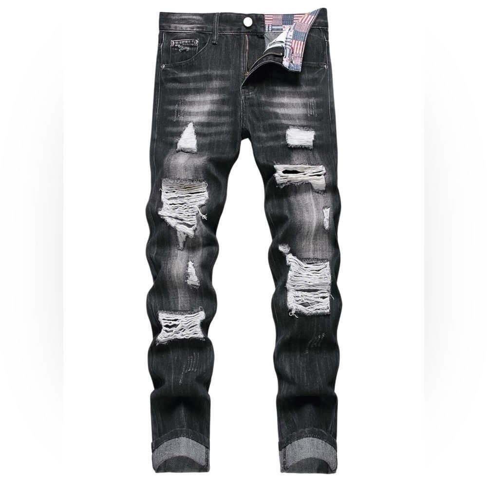 RXXKKK Men's Regular Fit Ripped Jean Black Wash Size 28